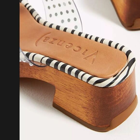 NEW Free People Vicenza Zebra print mule heels wooden block slides 39 - Picture 3 of 4